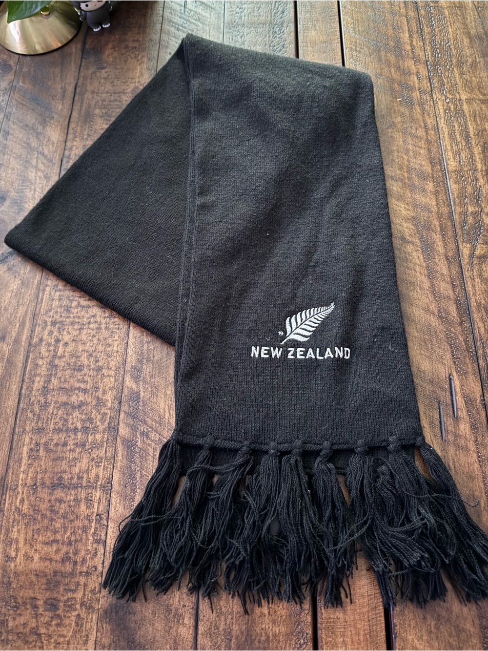 Fern Brand Jacquard Double Scarf Black White Embroidery with Fringe